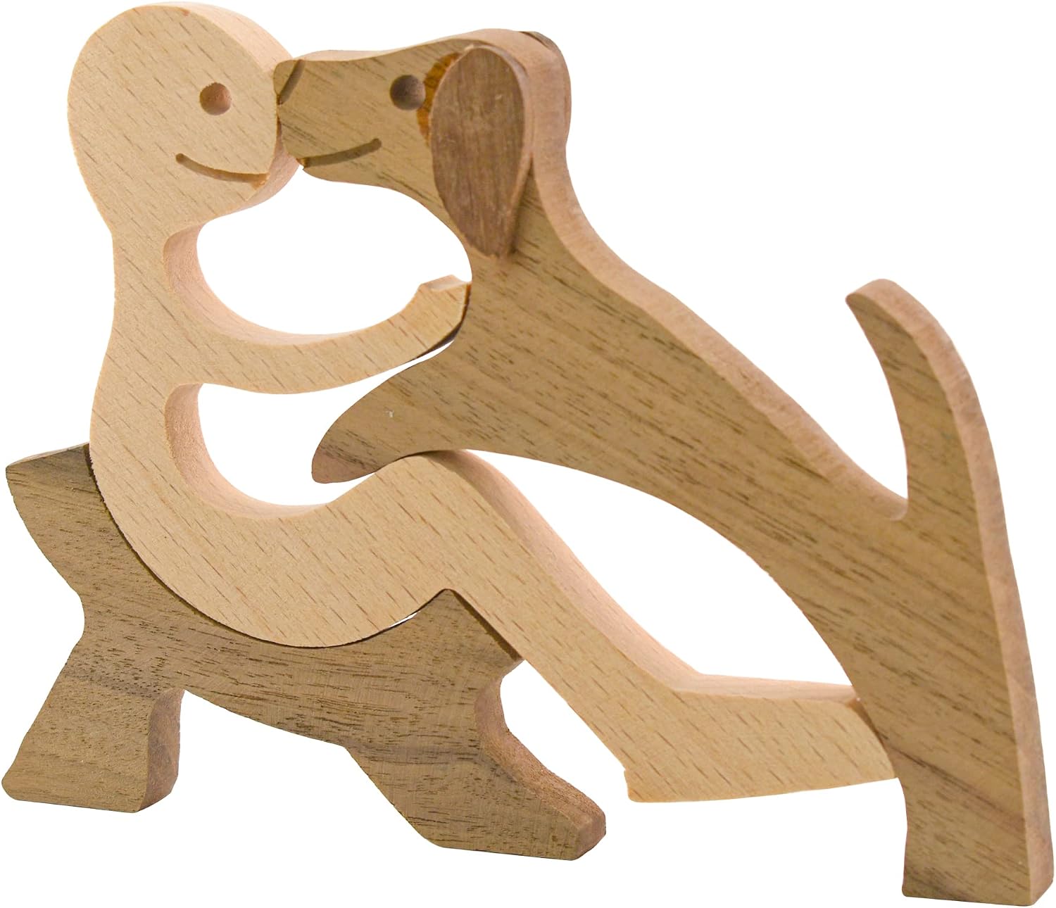 Wooden Dog Figurines Hand Carved Wood Dog Human Sculpture Statue Handmade
