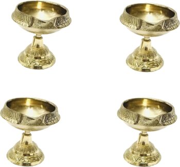 Kuber Brass Diya Golden Diya Pooja Dia with Stand Base Brass Diwali Puja Diwali