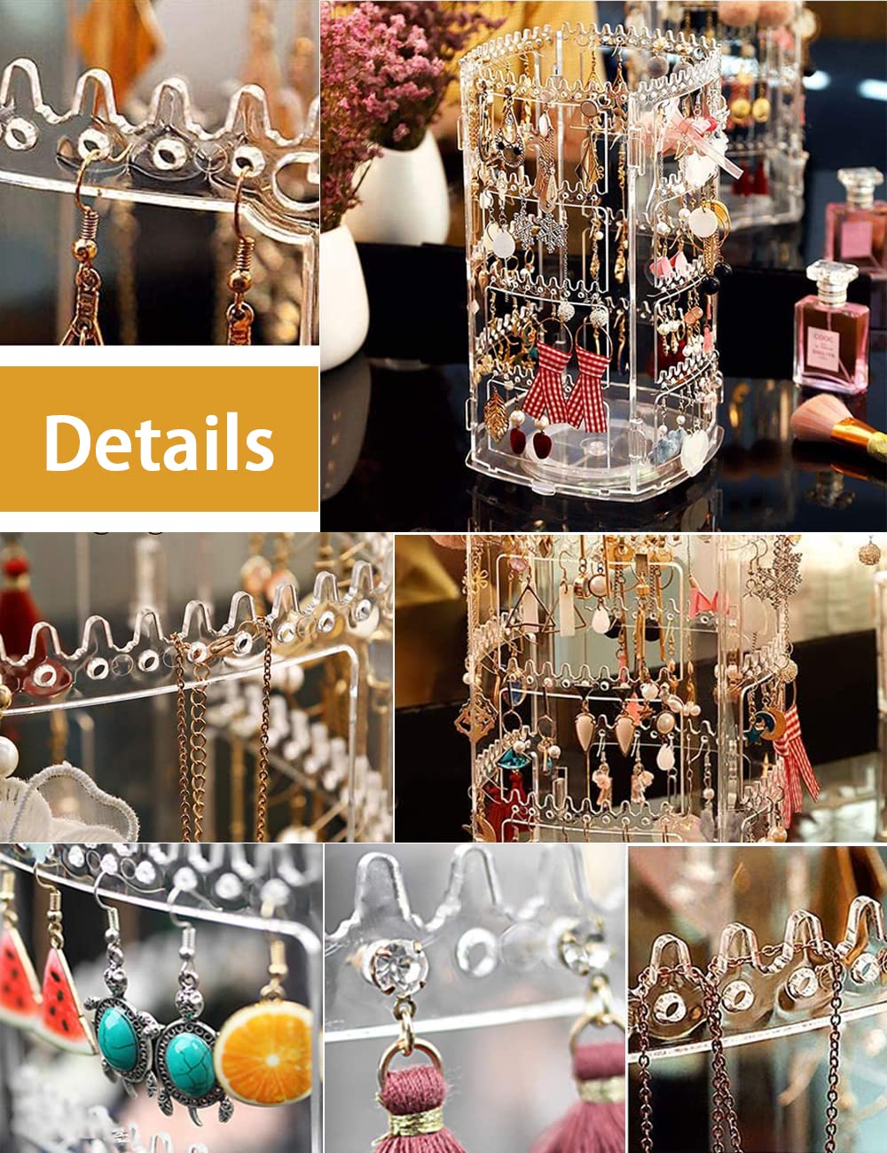 360 Rotating Earring Holder, Acrylic 4 Tiers Jewelry Organizer Rack Display - Image 4