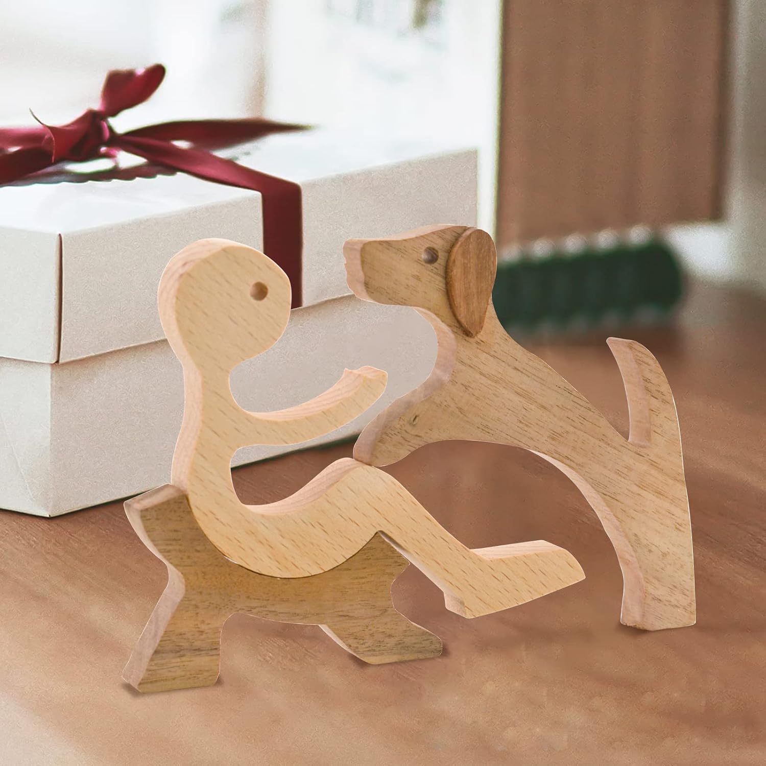 Wooden Dog Figurines Hand Carved Wood Dog Human Sculpture Statue Handmade - Image 7
