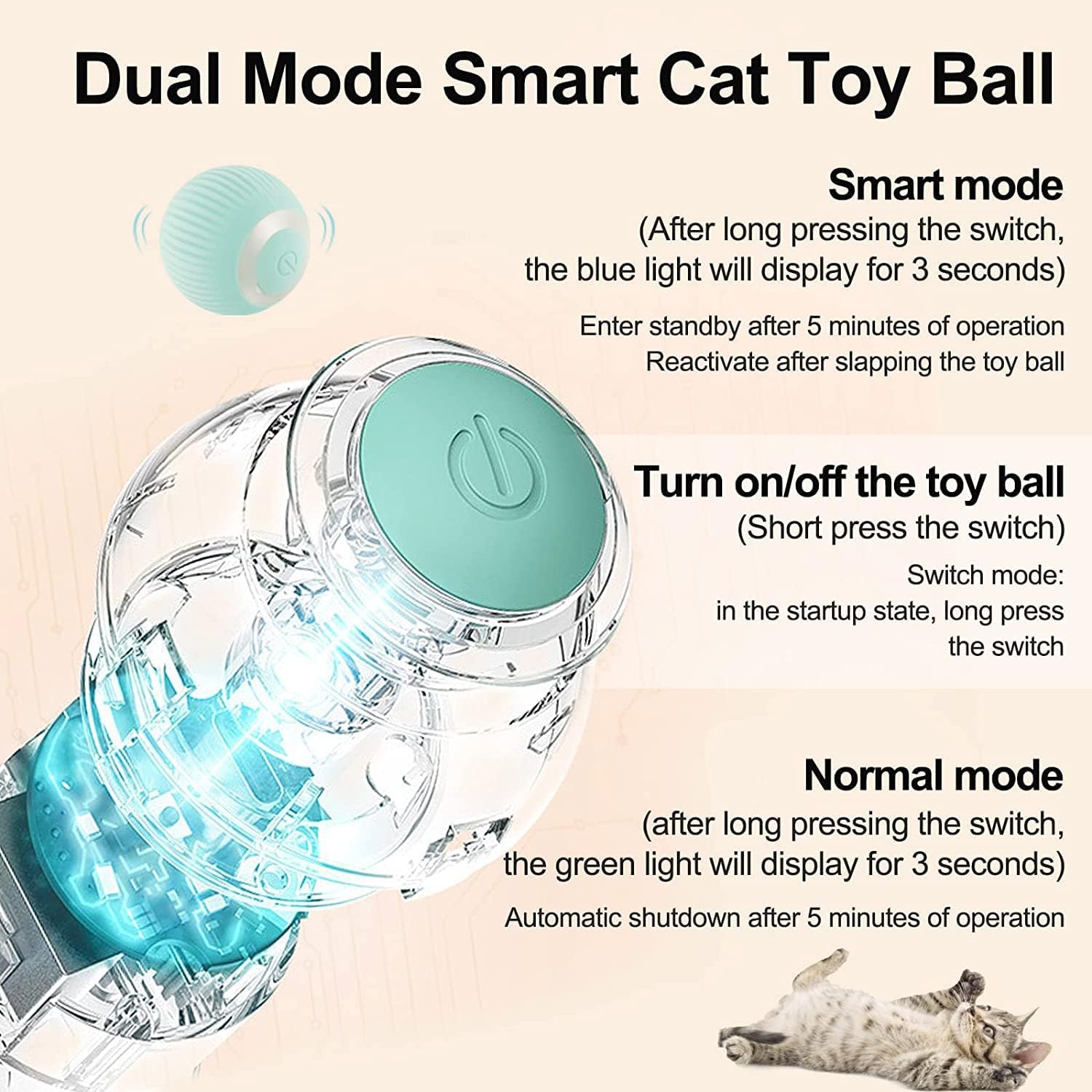 Interactive Cat Ball Toy, Intelligent Indoor Automatic Moving Ball Puzzle Dispel - Image 3
