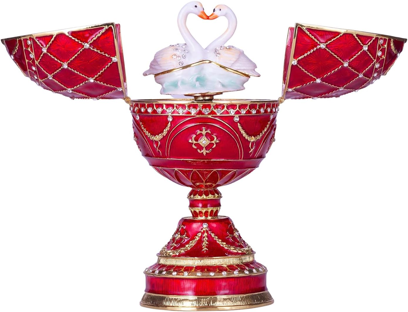 Faberge Style Egg Music Box Trinket Jewel Box with Two Swans 17 cm