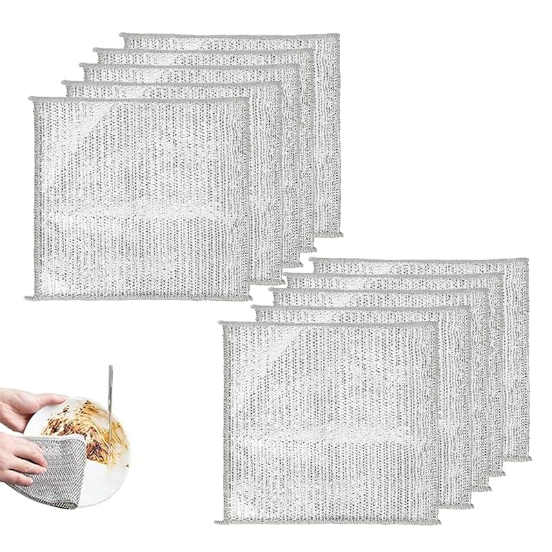 Multipurpose Wire Dishwashing Rags, 10Pcs Double Layer Reusable Cleaning Cloths