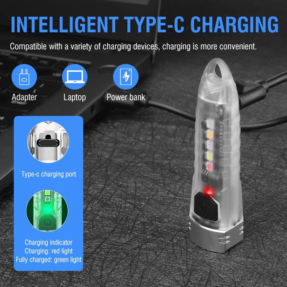 Small Keychain Flashlight with Red UV Blue Light - 400LM Rechargeable Mini - Image 5