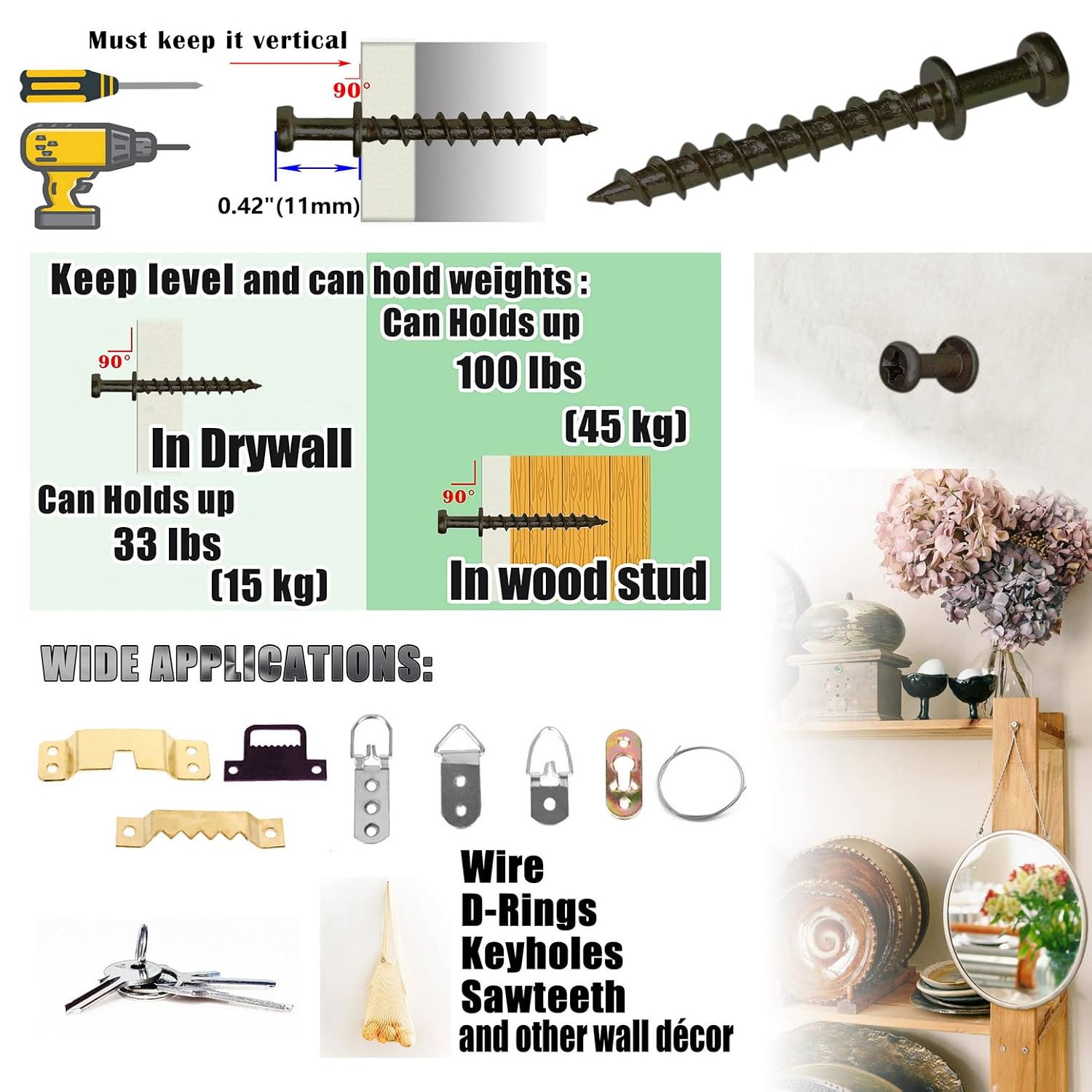 Picture Hanging Hardware, Bear Claw Screw Hanger, Picture Hanging Screws - Image 3