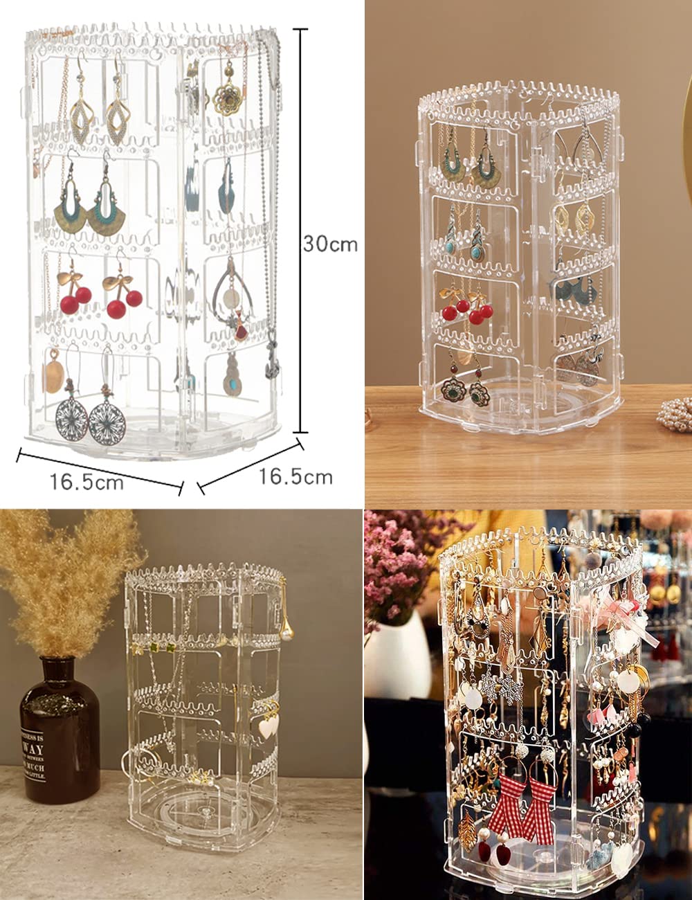 360 Rotating Earring Holder, Acrylic 4 Tiers Jewelry Organizer Rack Display - Image 2