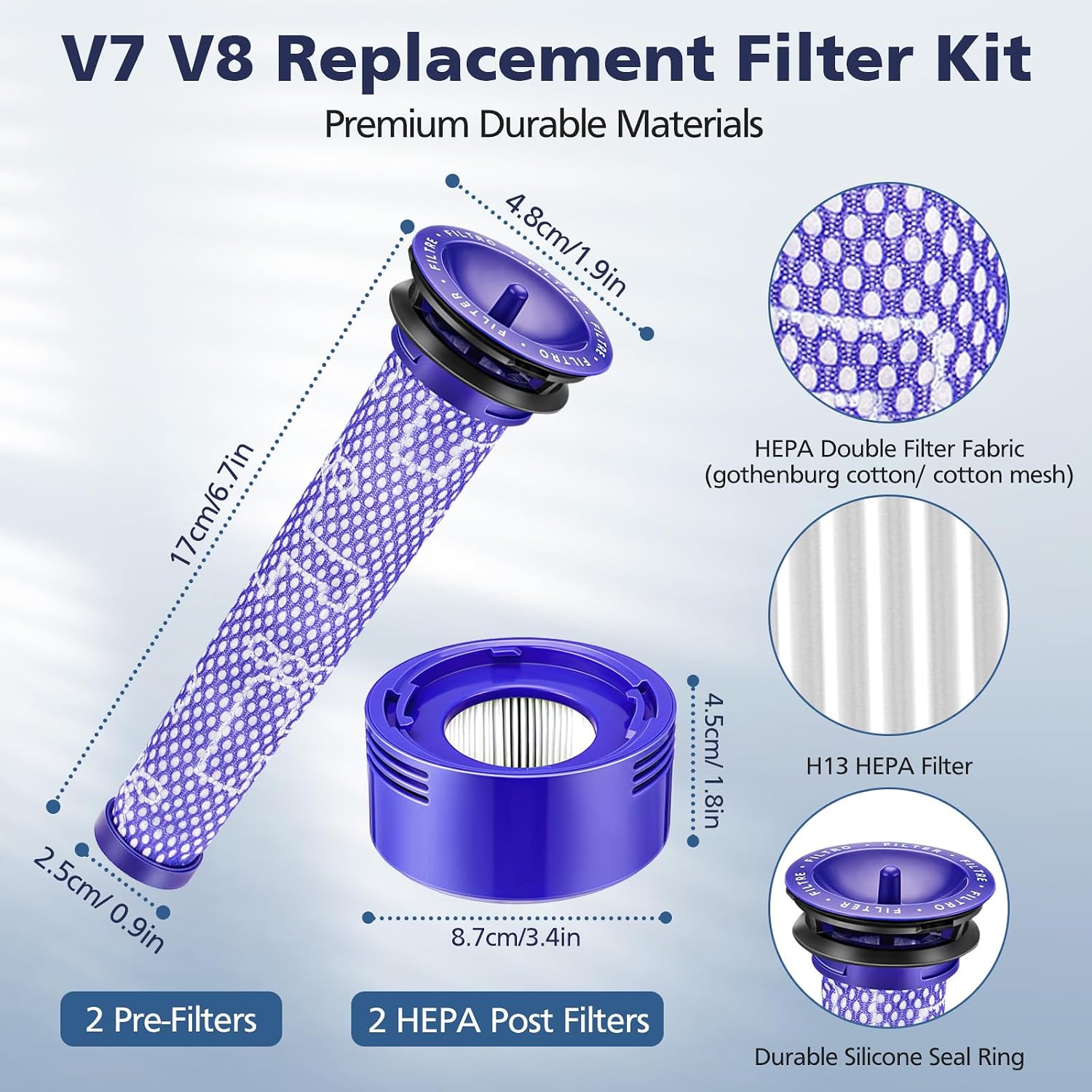 4 Pack Vacuum Filter Replacement Kit Compatible with Dyson V7, V8 Animal - Image 3