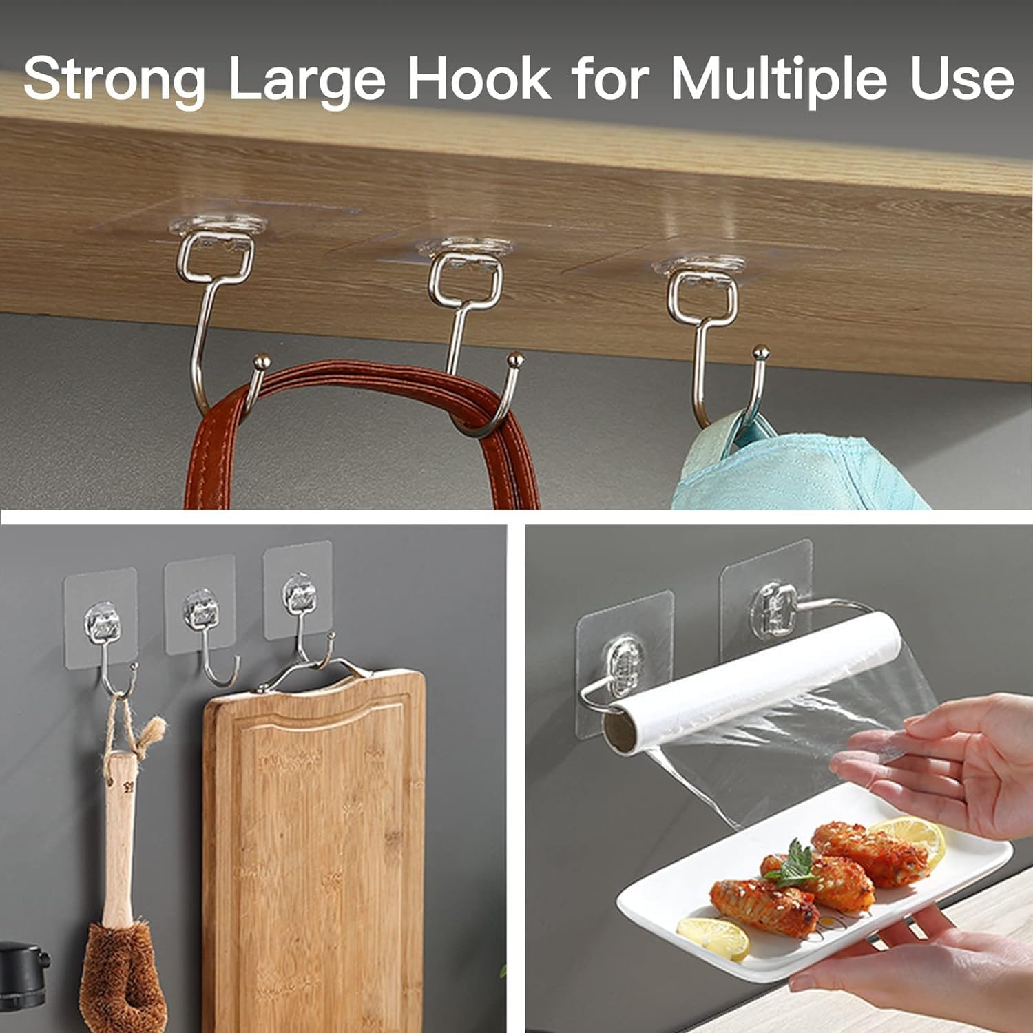 20 Pack Adhesive Utility Hooks, Wall Hooks for Hanging 44lb(Max), Heavy Duty - Image 7