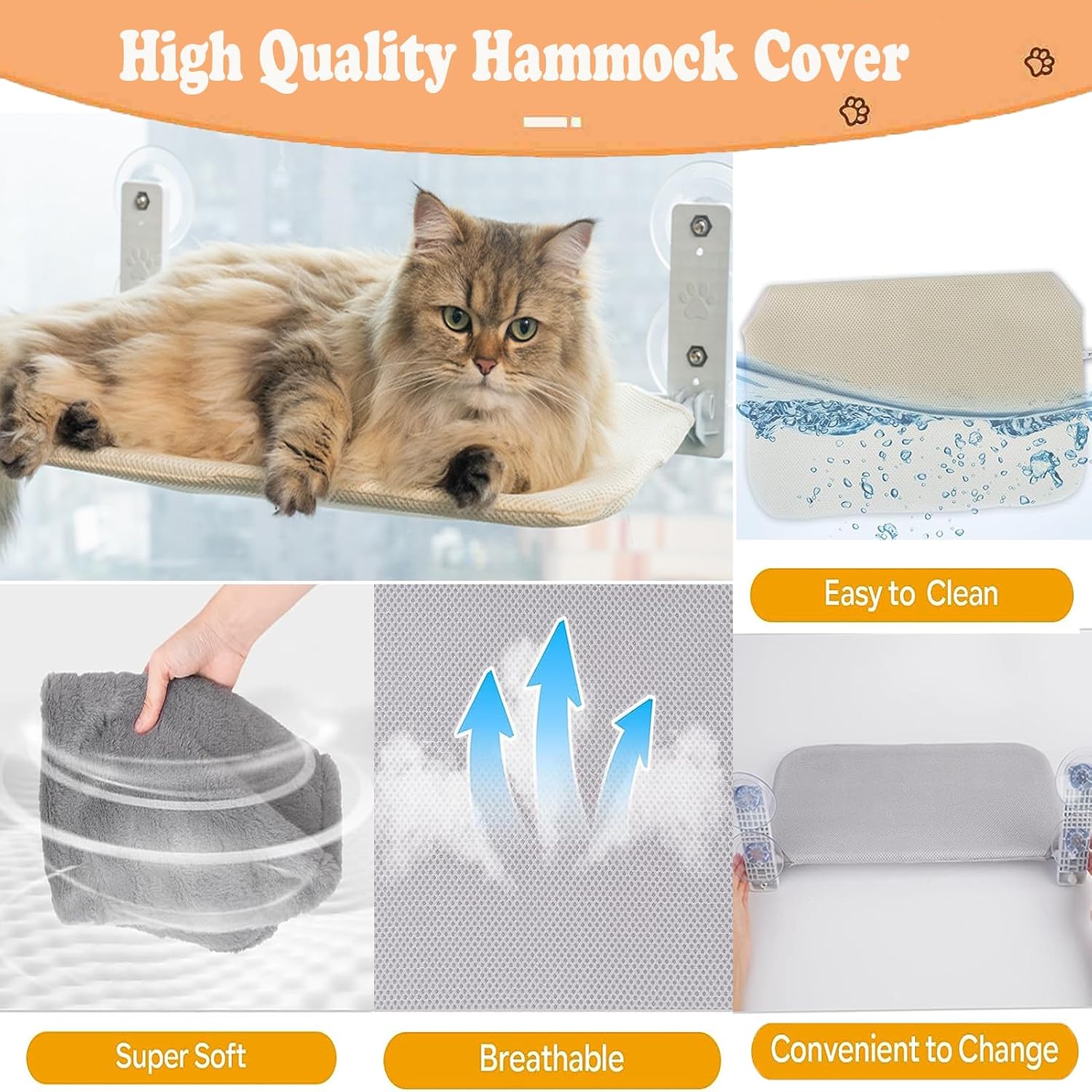 Cat Window Perch Cat Hammock,Foldable Cat Window Hammock with 4 Strong Suction - Image 3