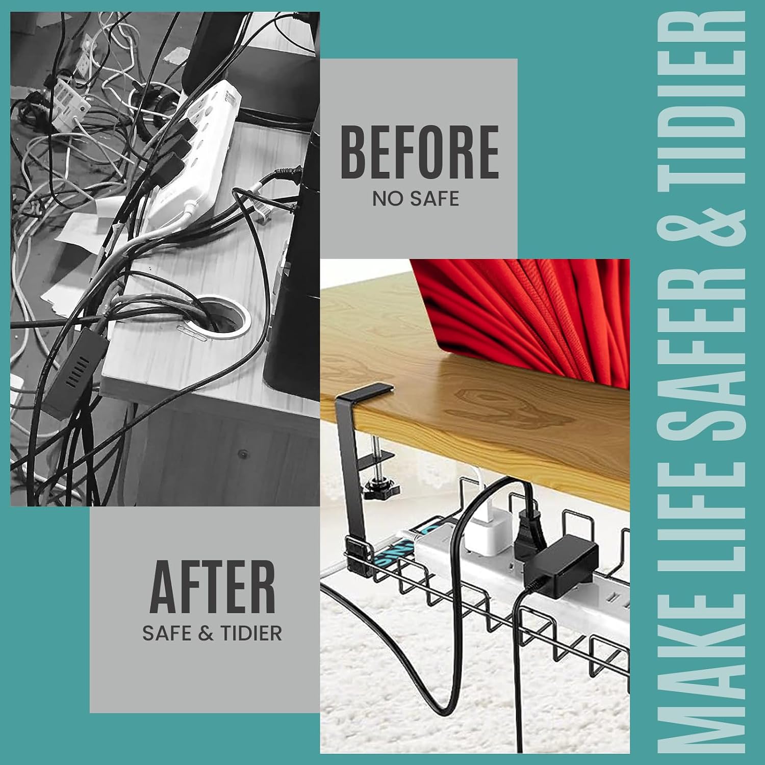 Under Desk Cable Management Tray | No Drill Under Desk Cord Holder - Image 3