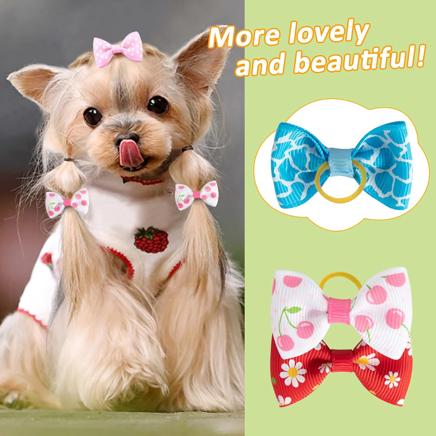 40 Pcs Dog Bows, Cute Puppy Hair Bows with Rubber Bands, Multi-Colored Handmade - Image 5