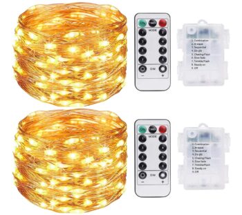 Fairy Lights Battery, 2 Pack 39ft/10m 100 LED String Lights, 8 Modes Waterproof