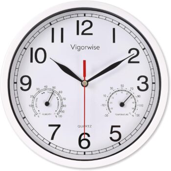 8 Inch White Wall Clock, Sweep Silent Movement Accurate Clocks with Temperature
