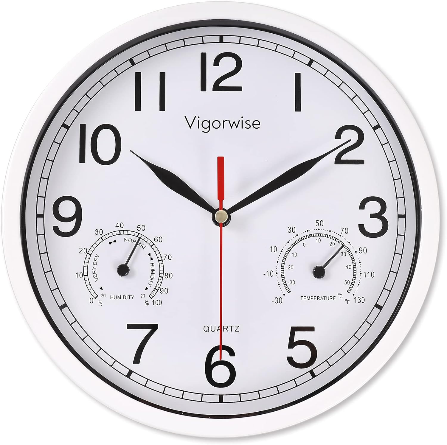8 Inch White Wall Clock, Sweep Silent Movement Accurate Clocks with Temperature