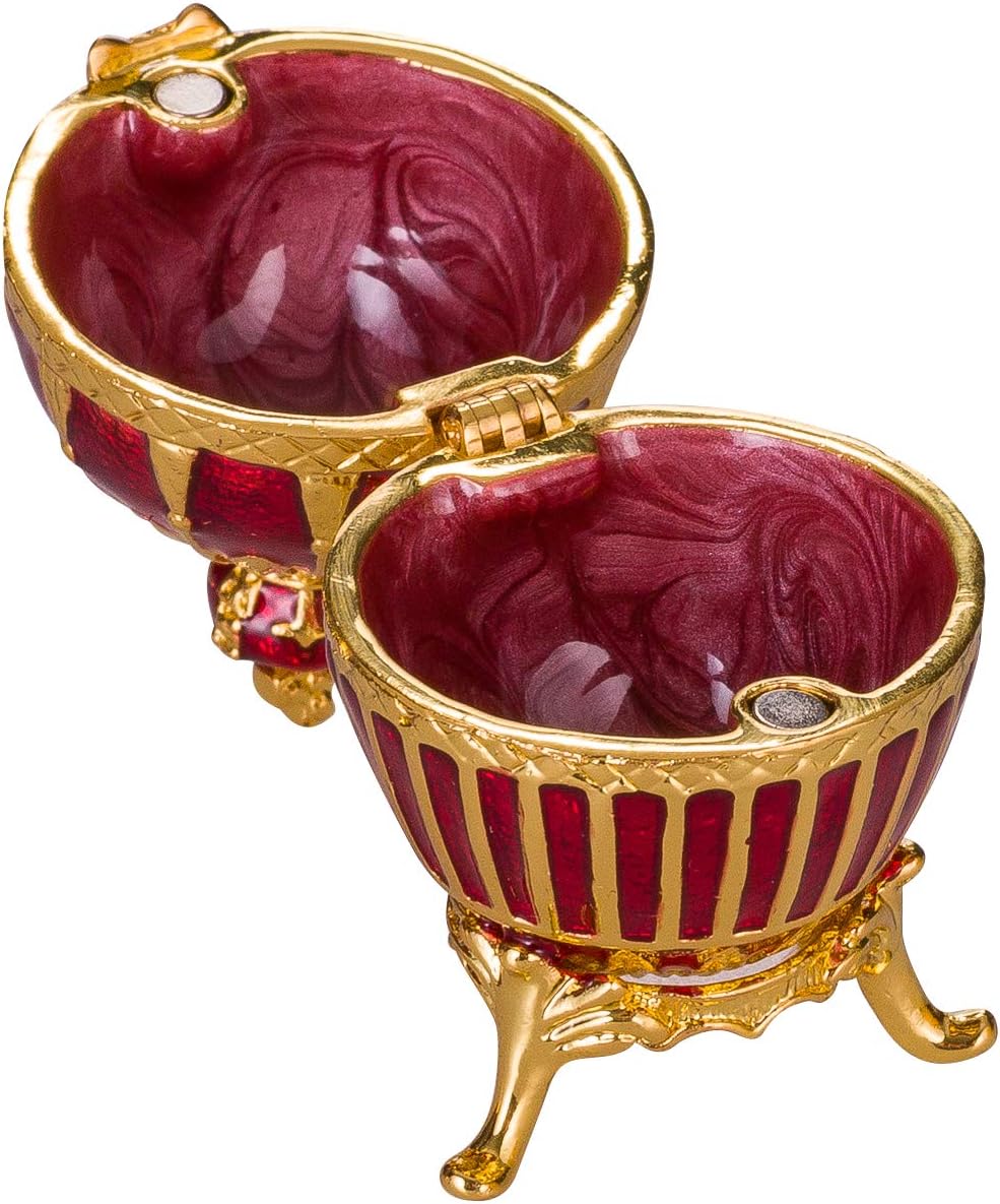 Faberge style Ribbed Egg Trinket Jewel Box with Emperor's Crown 6,5 cm red - Image 2