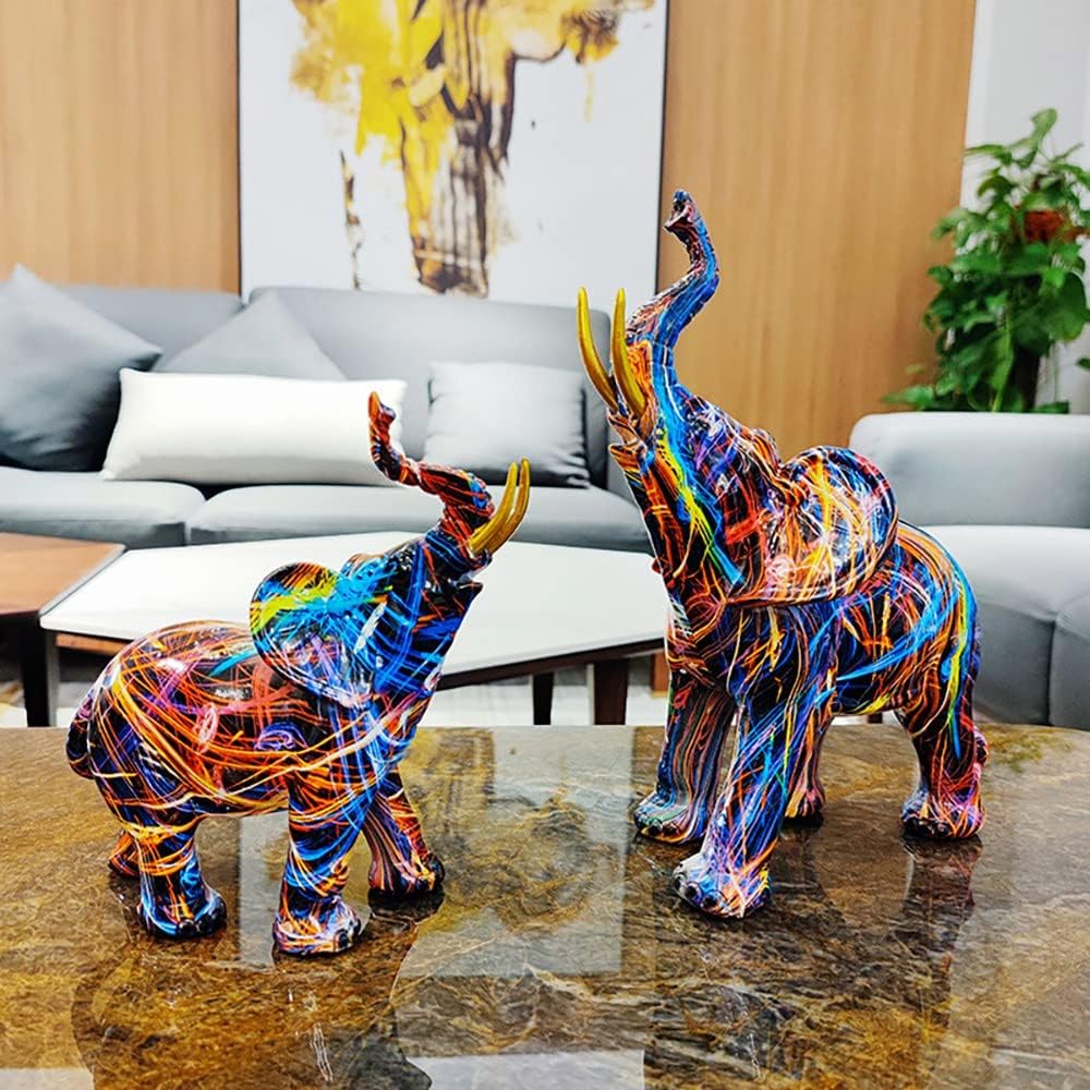 Nordic Painting Graffiti Elephant Sculpture Figurine Colorful Art Elephant - Image 5