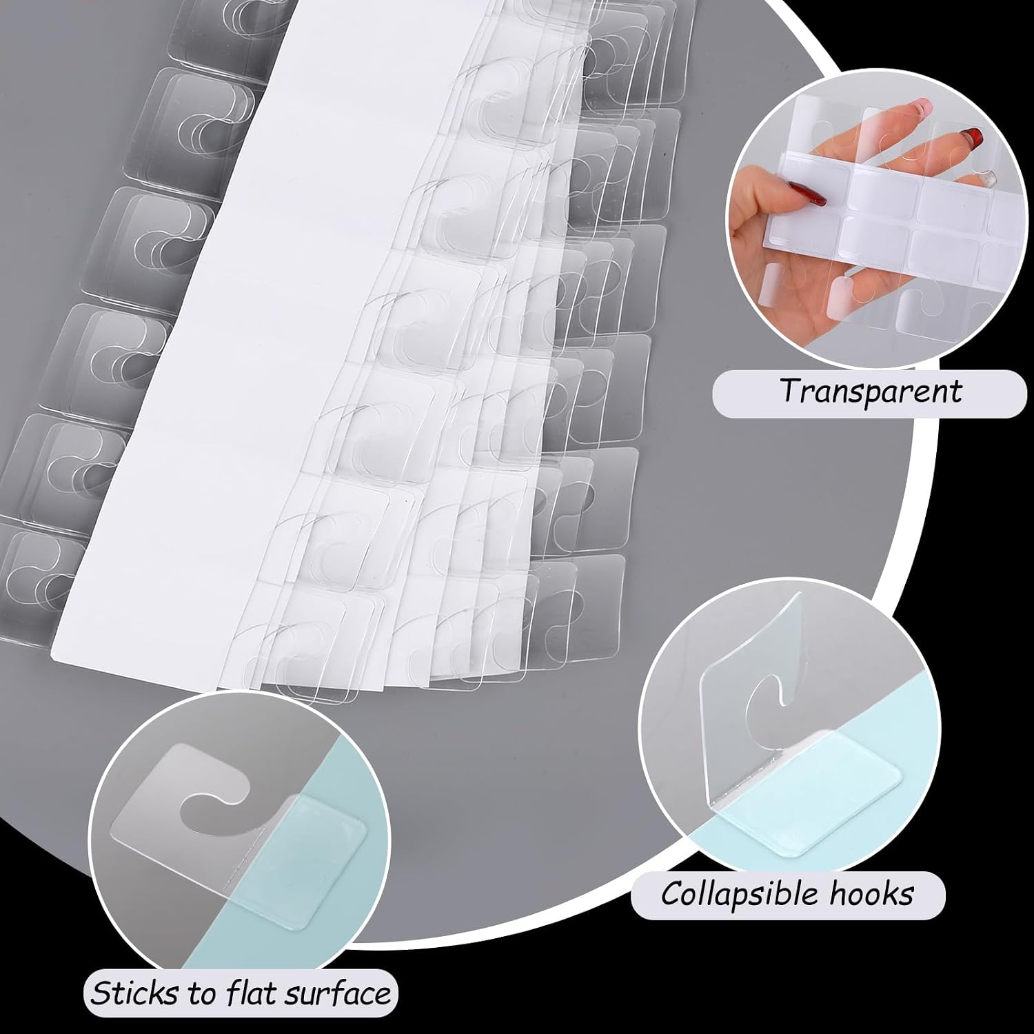 200 PCS Clear High-Adhesive Hang Tabs Hooks, Portable Mini Sticky Hanger Tabs - Image 3