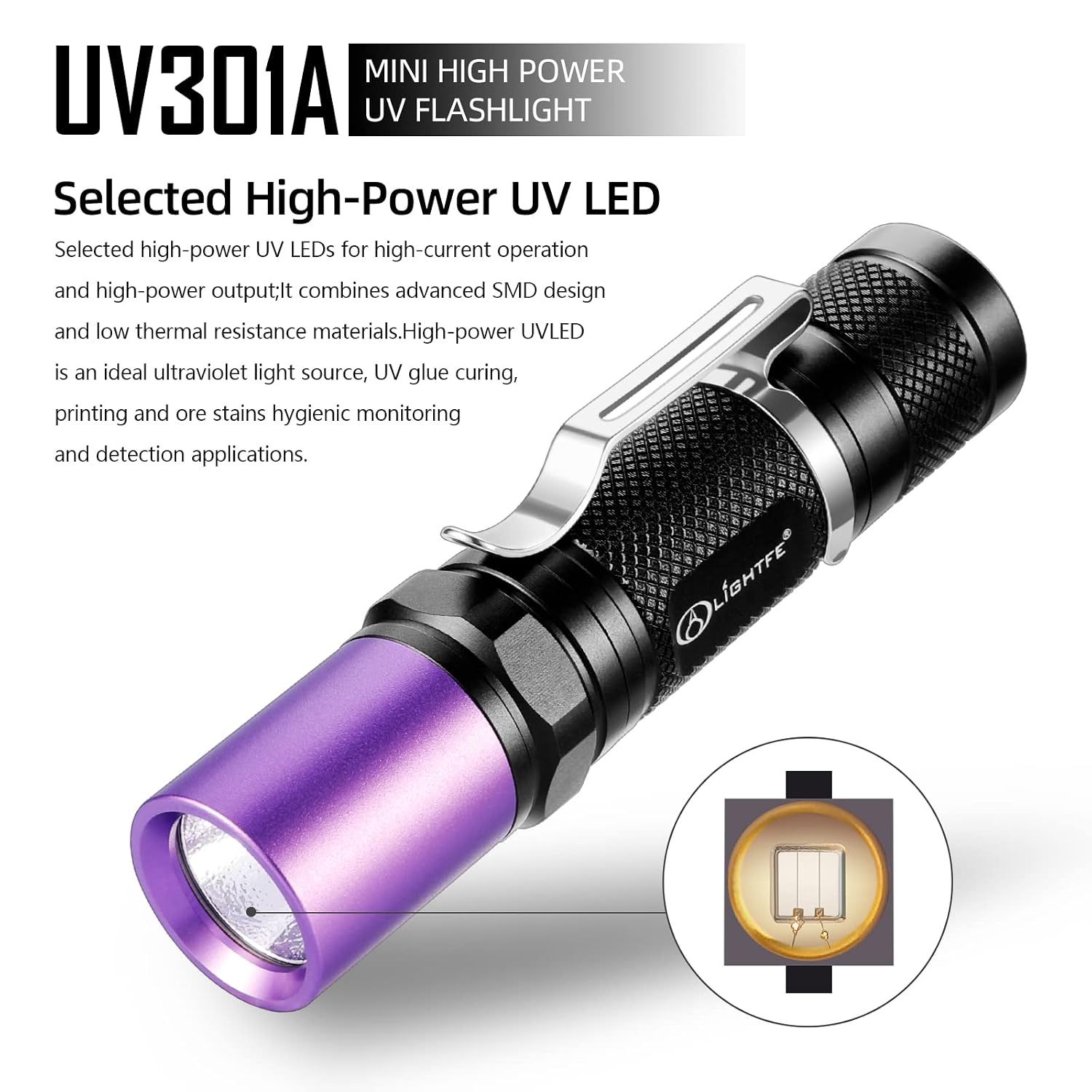 Black Light UV Flashlight with South Korea UV 395nm LED Source - Image 2