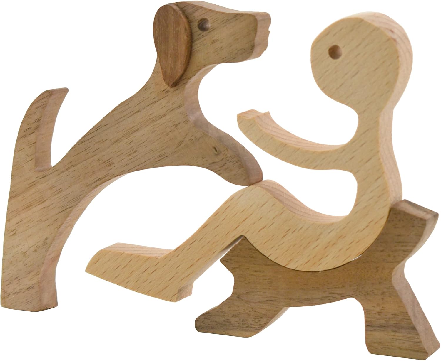Wooden Dog Figurines Hand Carved Wood Dog Human Sculpture Statue Handmade - Image 6
