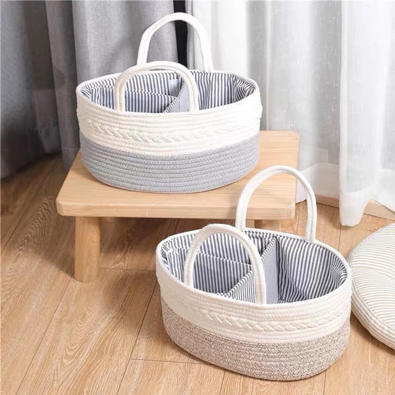 Baby Nappy Caddy, Nappy Organiser, Nursery Bohemian cotton rope storage basket - Image 6