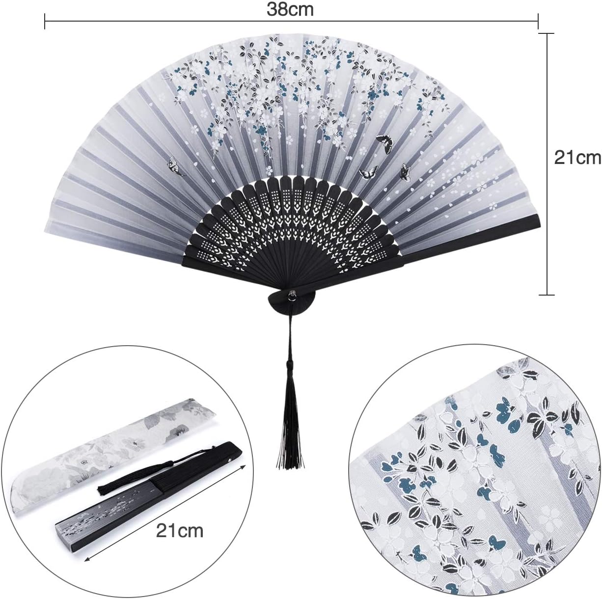 4 PCS Folding Fan Handheld Silk Fan with Bamboo Frames for Dancing Cosplay - Image 2