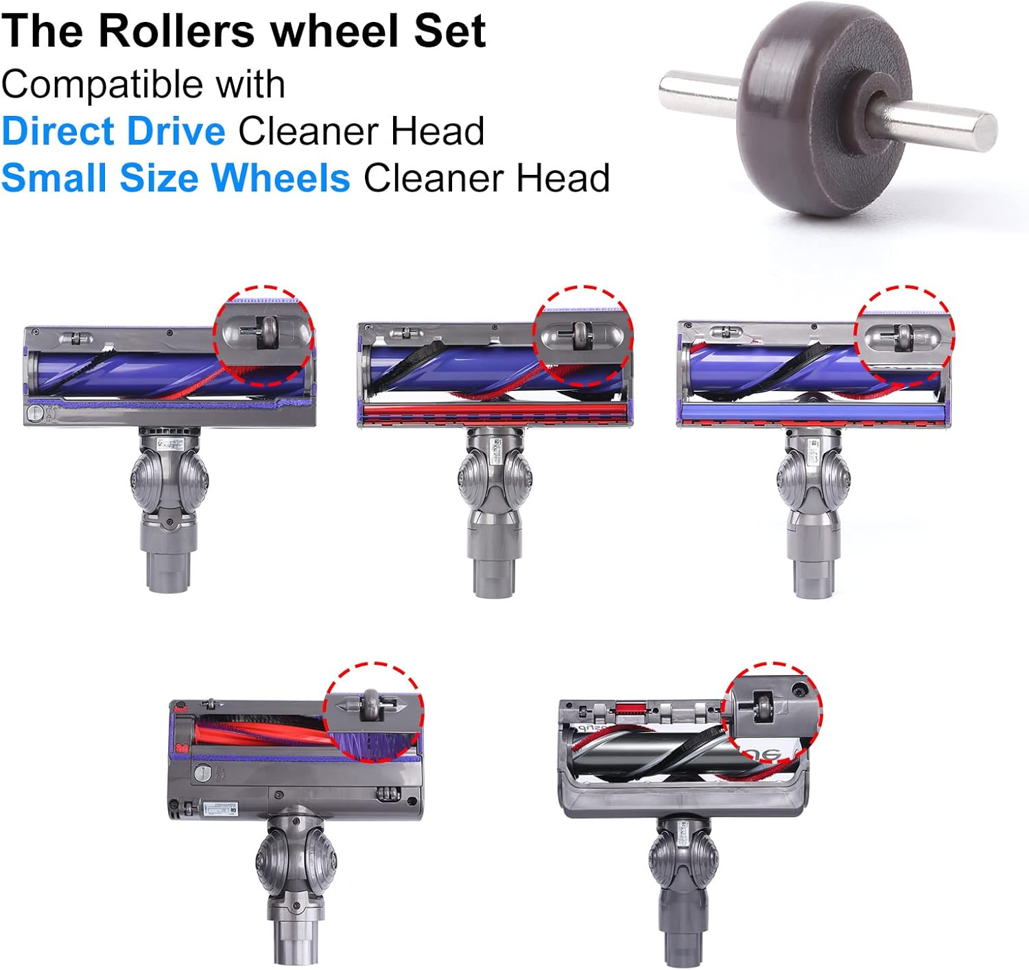 Plush Strips + Rollers Wheel + Axles Replacement for Dyson V6 V7 V8 V10 V11 DC62 - Image 2
