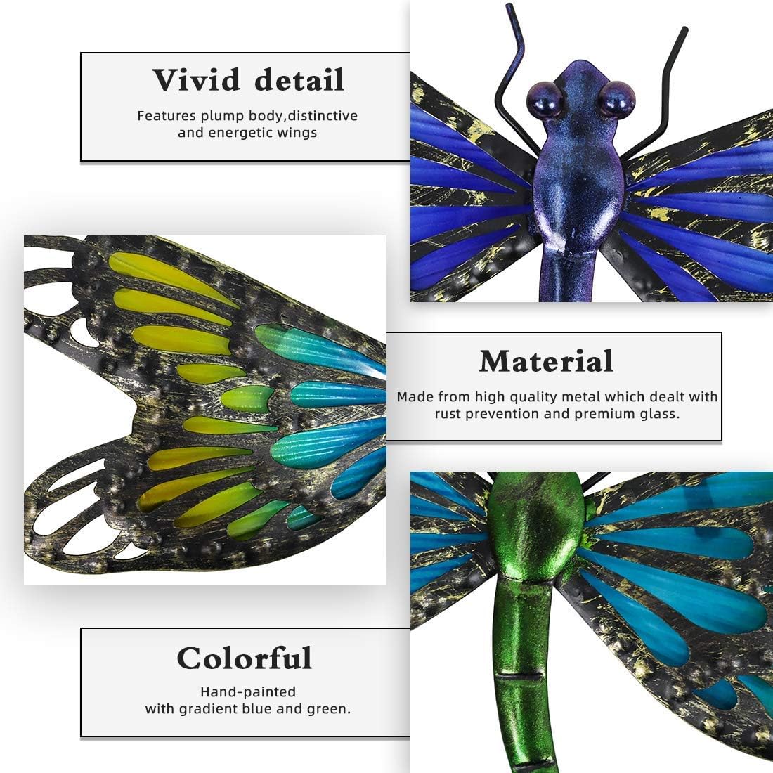 2Pcs Metal Dragonfly Wall Decor Outdoor Dragonfly Wall Art Glass - Image 5