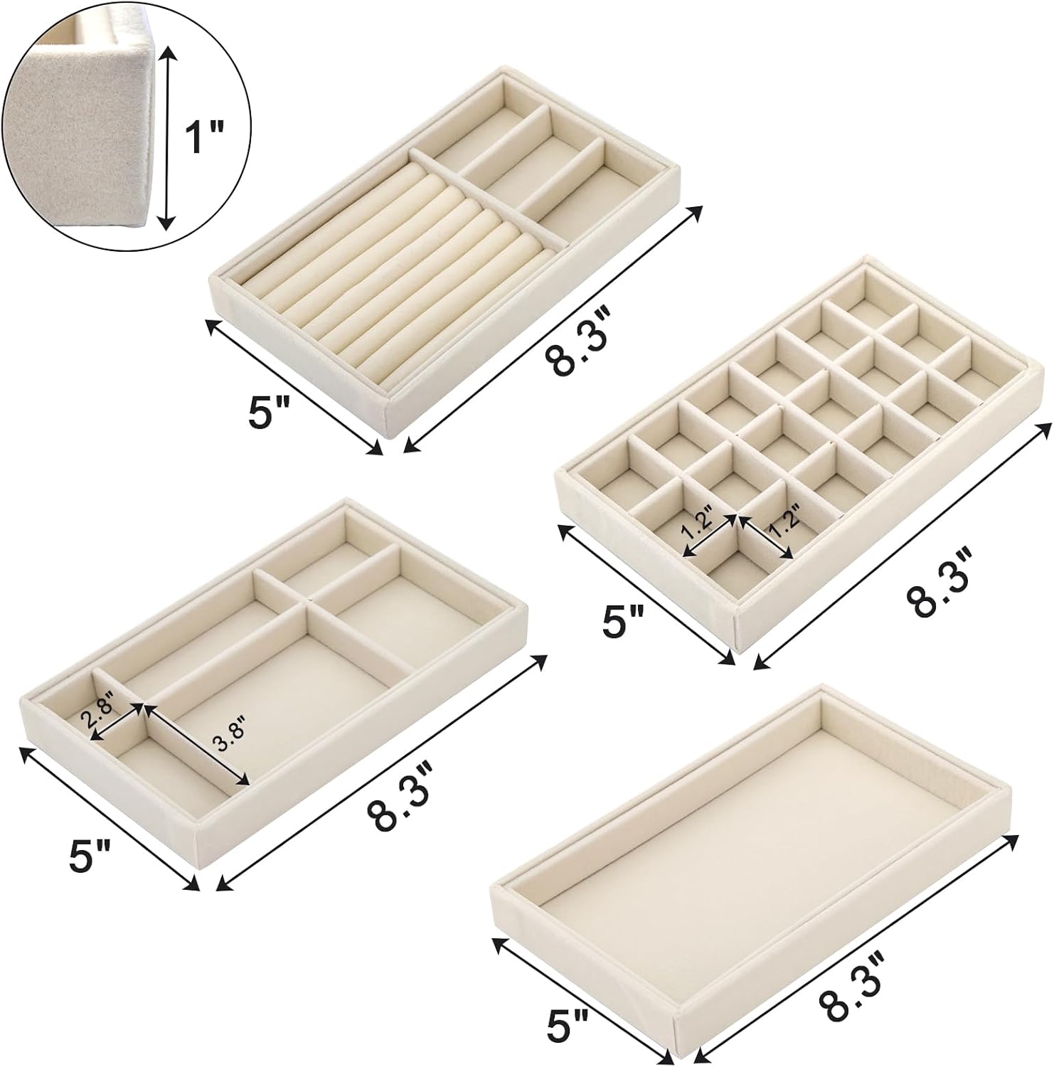 Set of 8 Velvet Jewelry Tray, Drawer Insert Divided Storage Holder Stackable - Image 2