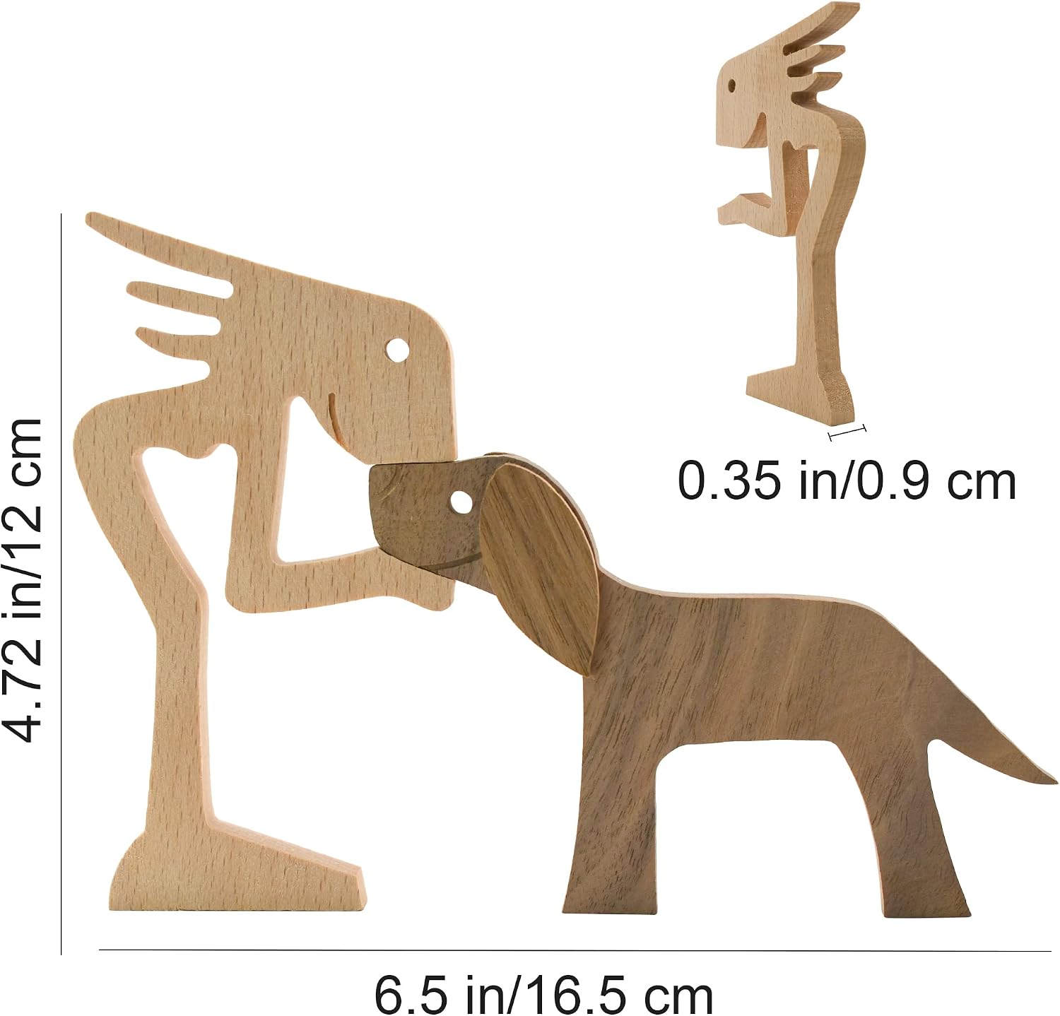 Wooden Dog Figurines Hand Carved Wood Dog Human Sculpture Statue Handmade - Image 2