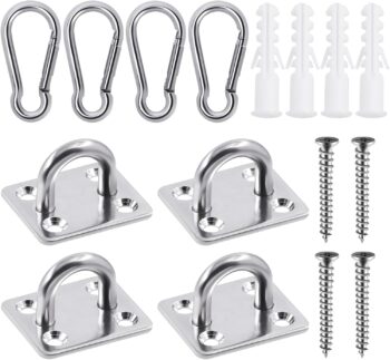 8Pcs M6 Stainless Steel Pad Eye Plate Hook and Snap Hook Kit, Square Eye Plate
