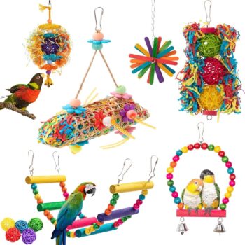 Bird Toys,11PCS Parakeet Cockatiel Toys,Swing Hanging Standing Chewing