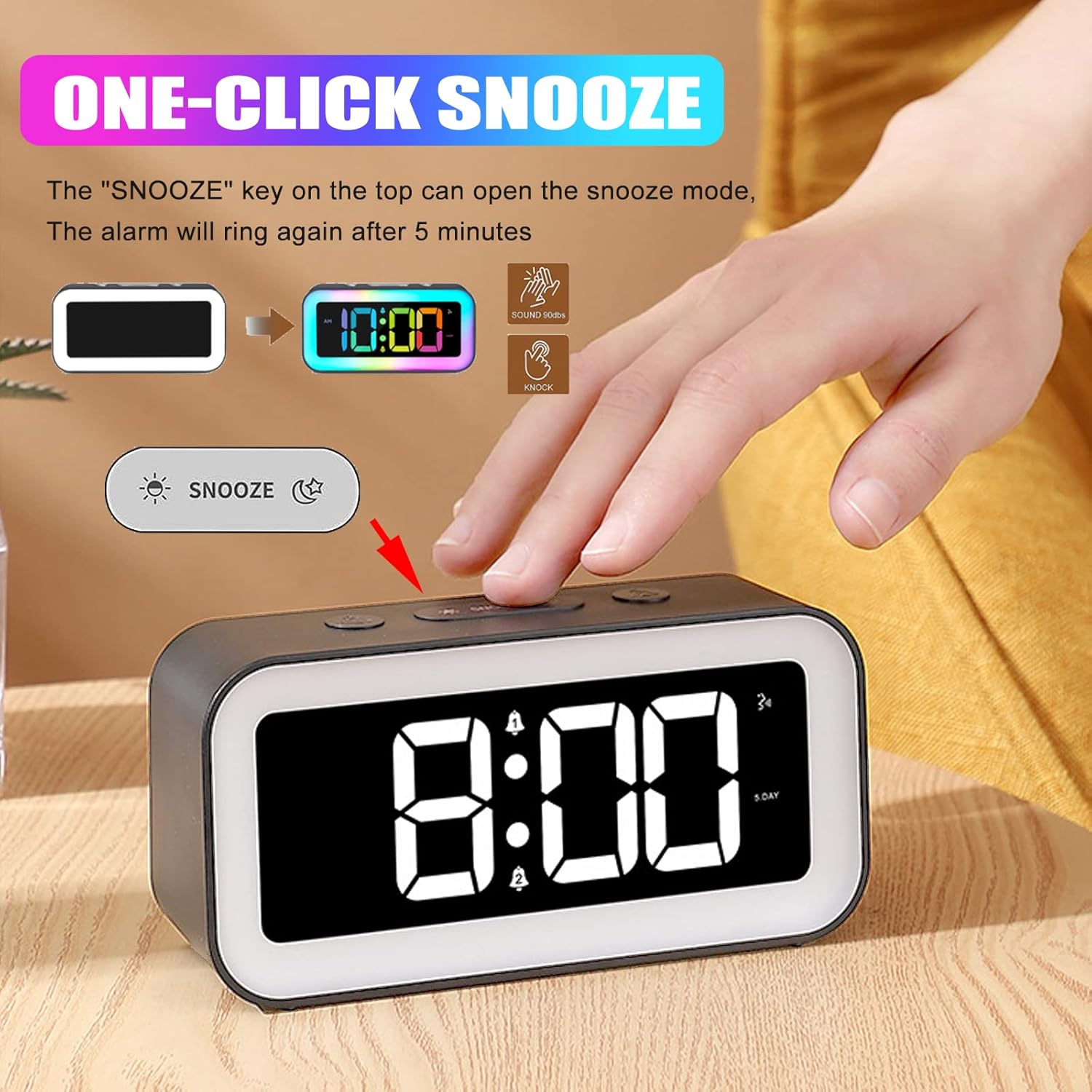 Super Loud Digital Alarm Clock, Dynamic RGB Smart Night Light, Adjustable Dimmer - Image 2