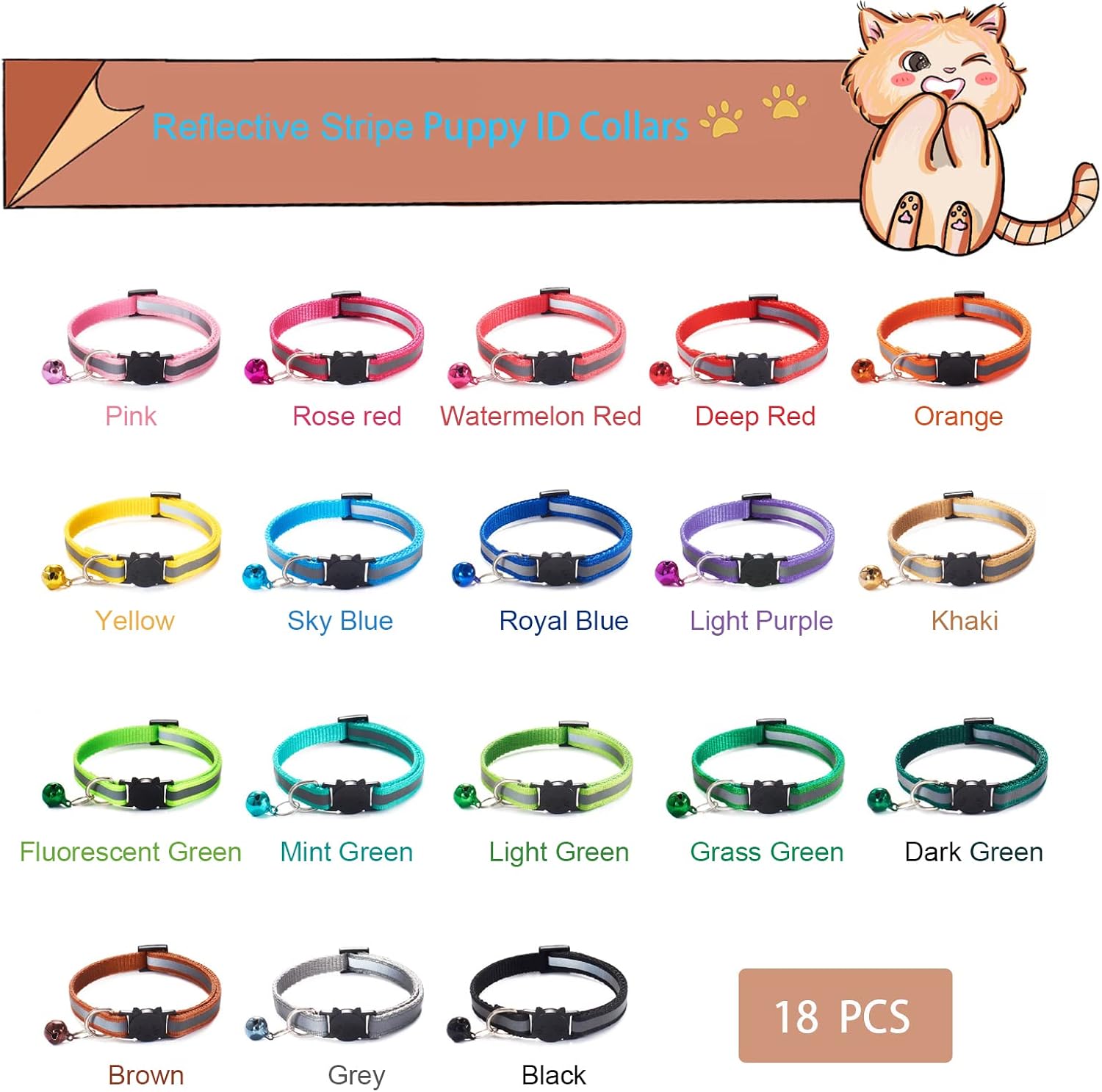18 PCS Puppy ID Collars Reflective Stripe Puppy Collars Puppy Collars with Bell - Image 2
