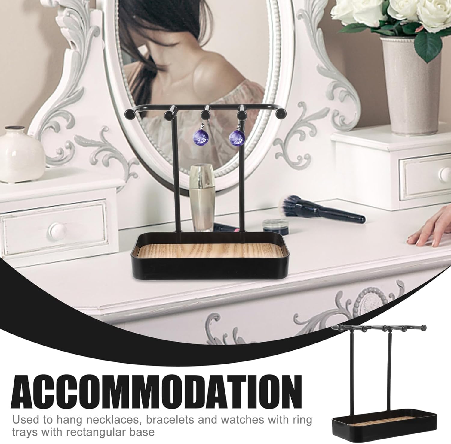 Hanging Organizer-5 Hooks Jewelry Organizer Stand, Box Display with Jewelry Tray - Image 4