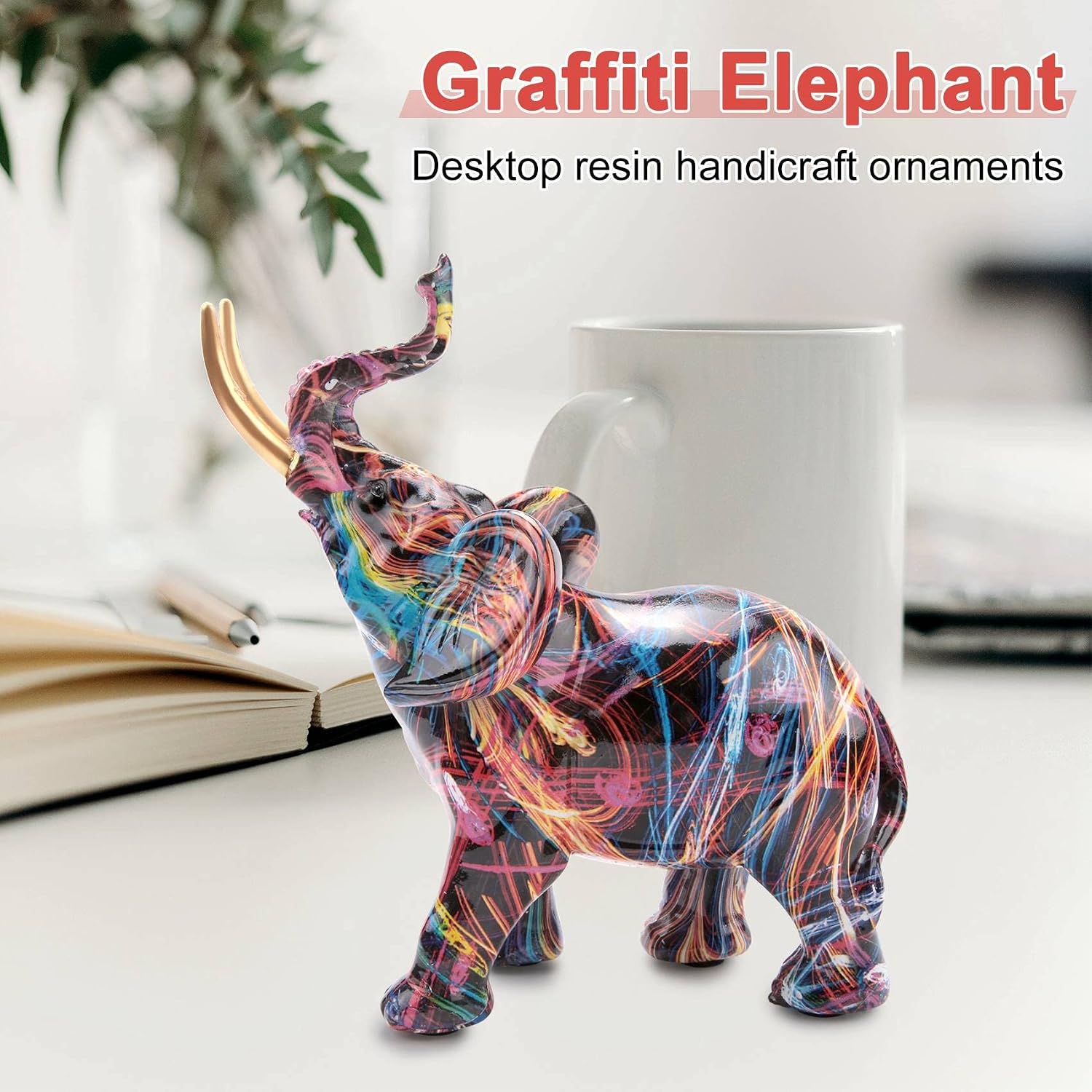 Nordic Painting Graffiti Elephant Sculpture Figurine Colorful Art Elephant - Image 6