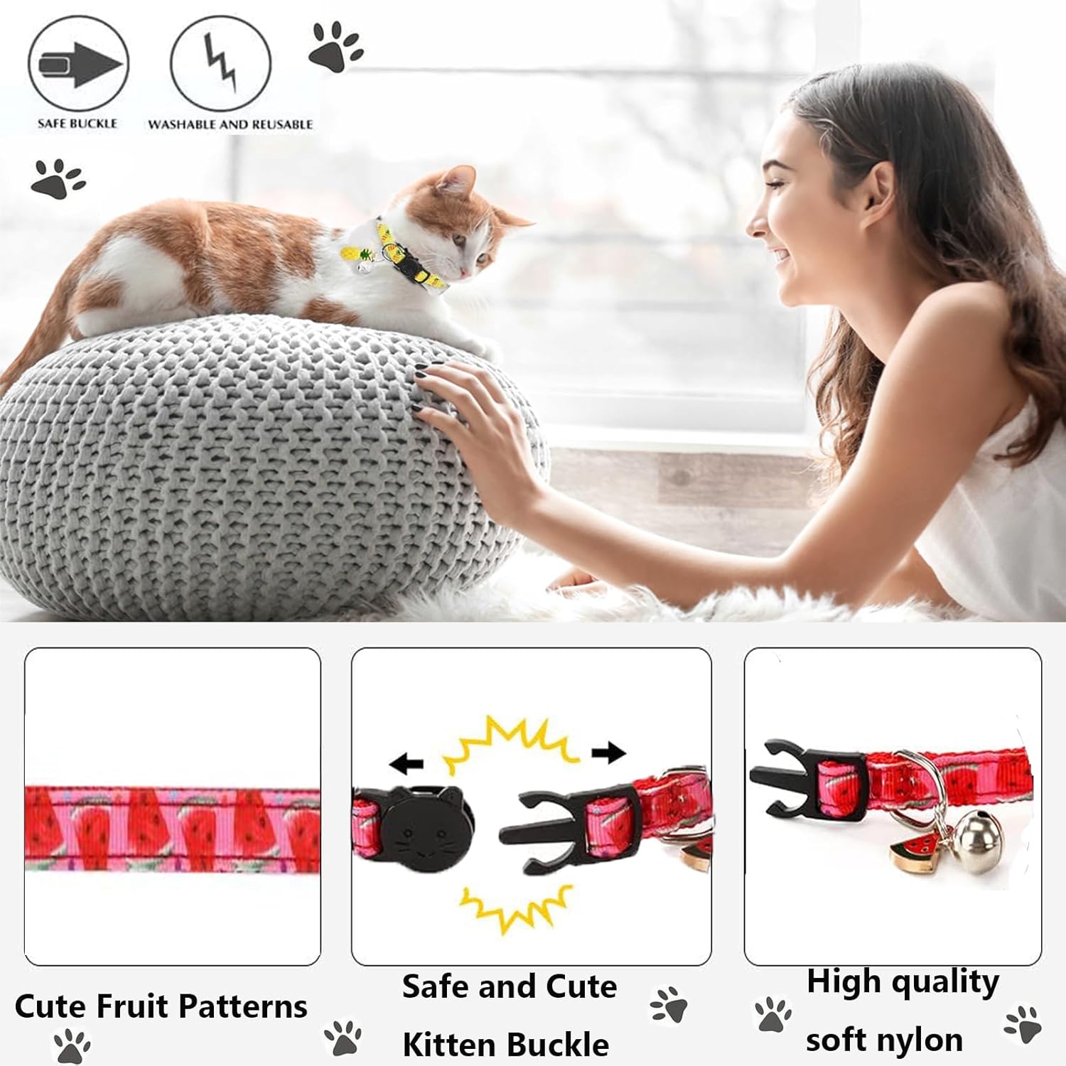 Cat Collars,7 Pack Cat Collar with Bells,Safety Breakaway Cat Collars Adjustable - Image 2