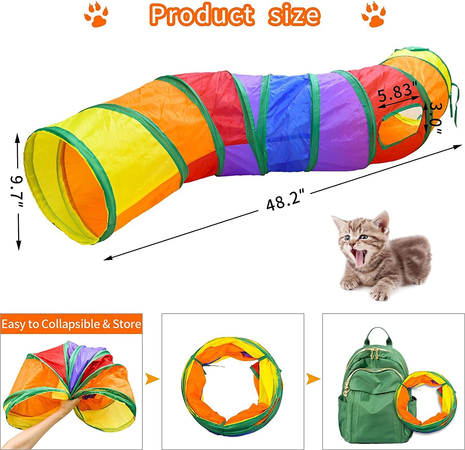 Cat Tunnel Tube S Tunnels: Cat Toys-Extensible Collapsible Cat Play Tent - Image 2