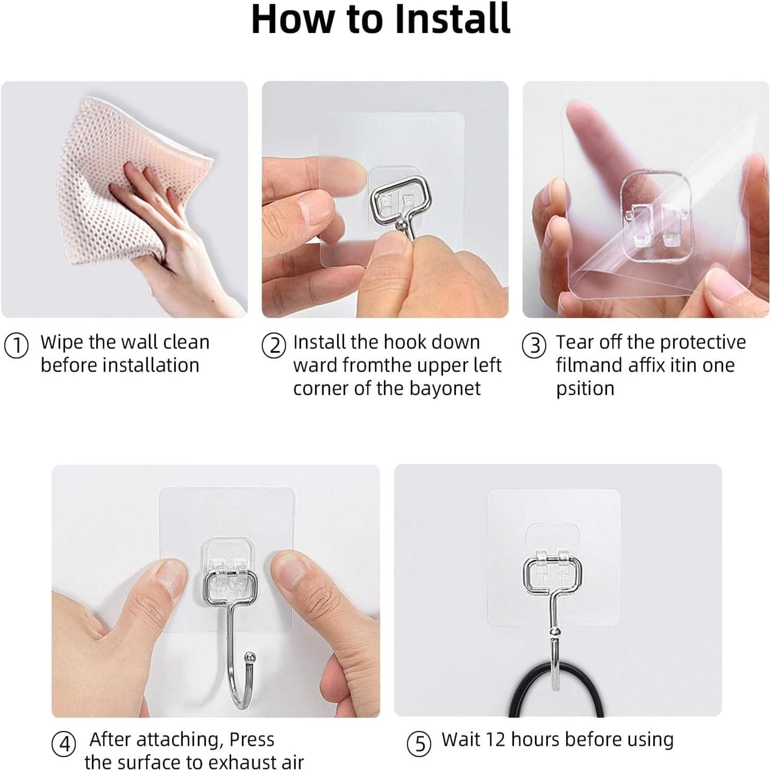 20 Pack Adhesive Utility Hooks, Wall Hooks for Hanging 44lb(Max), Heavy Duty - Image 5