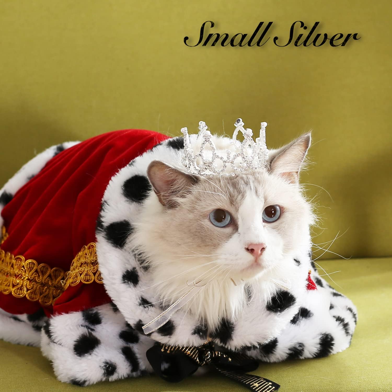 Silver Plated Royal Rhinestone Pearl Full Round Dog/Cat Crown - Image 3