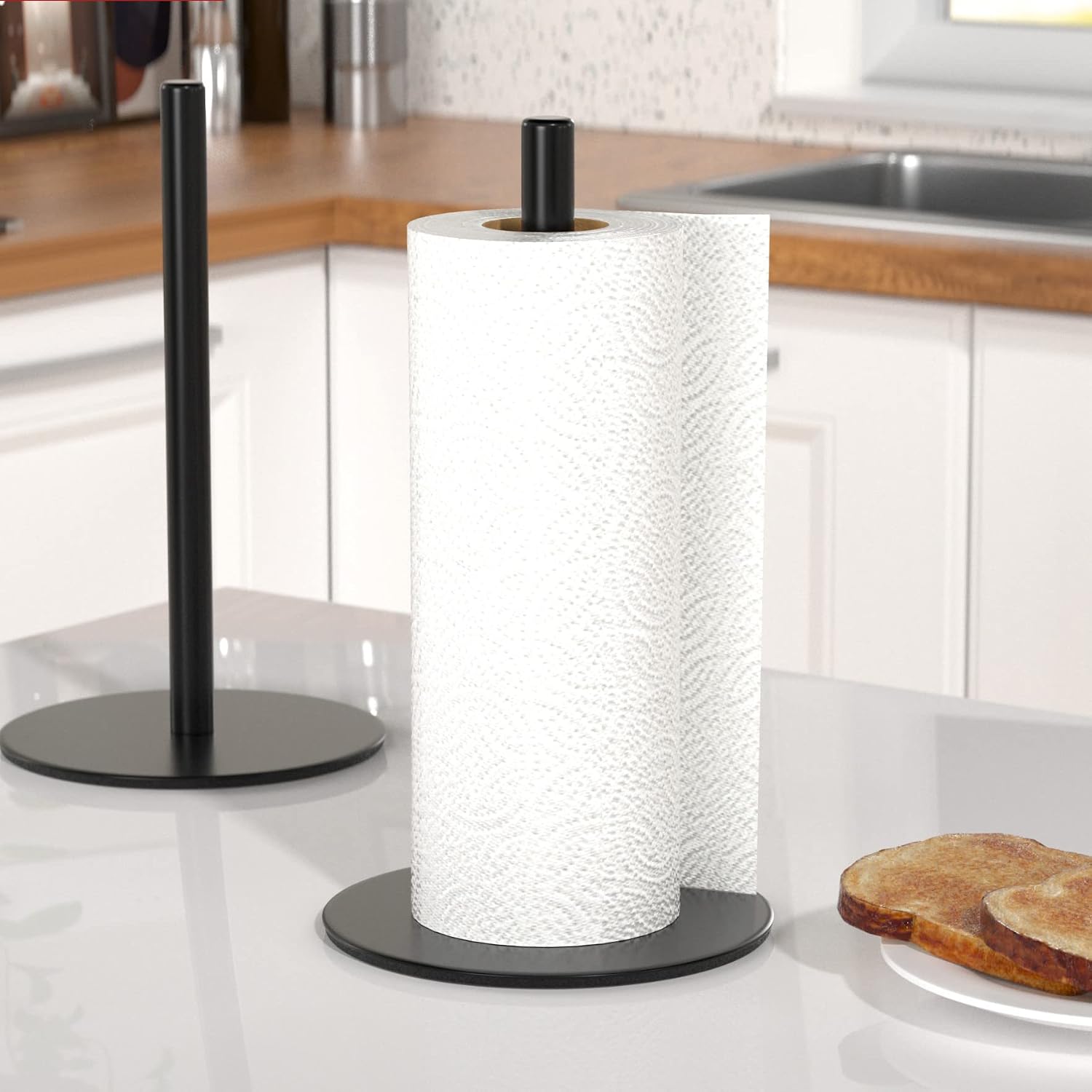 Black Paper Towel Holder Countertop, Free-Standing Kitchen Roll Holder - Image 2