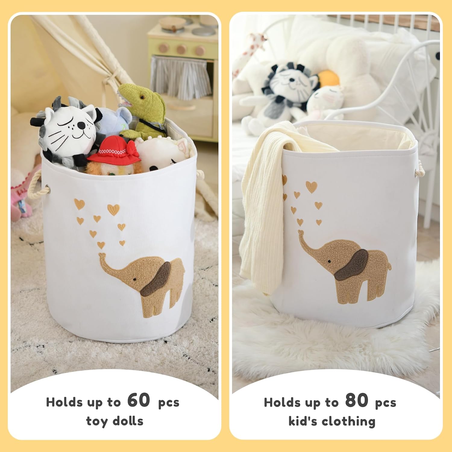 Baby Laundry Basket Laundry Hamper, Canvas 58L XL Baby Clothes Basket - Image 3