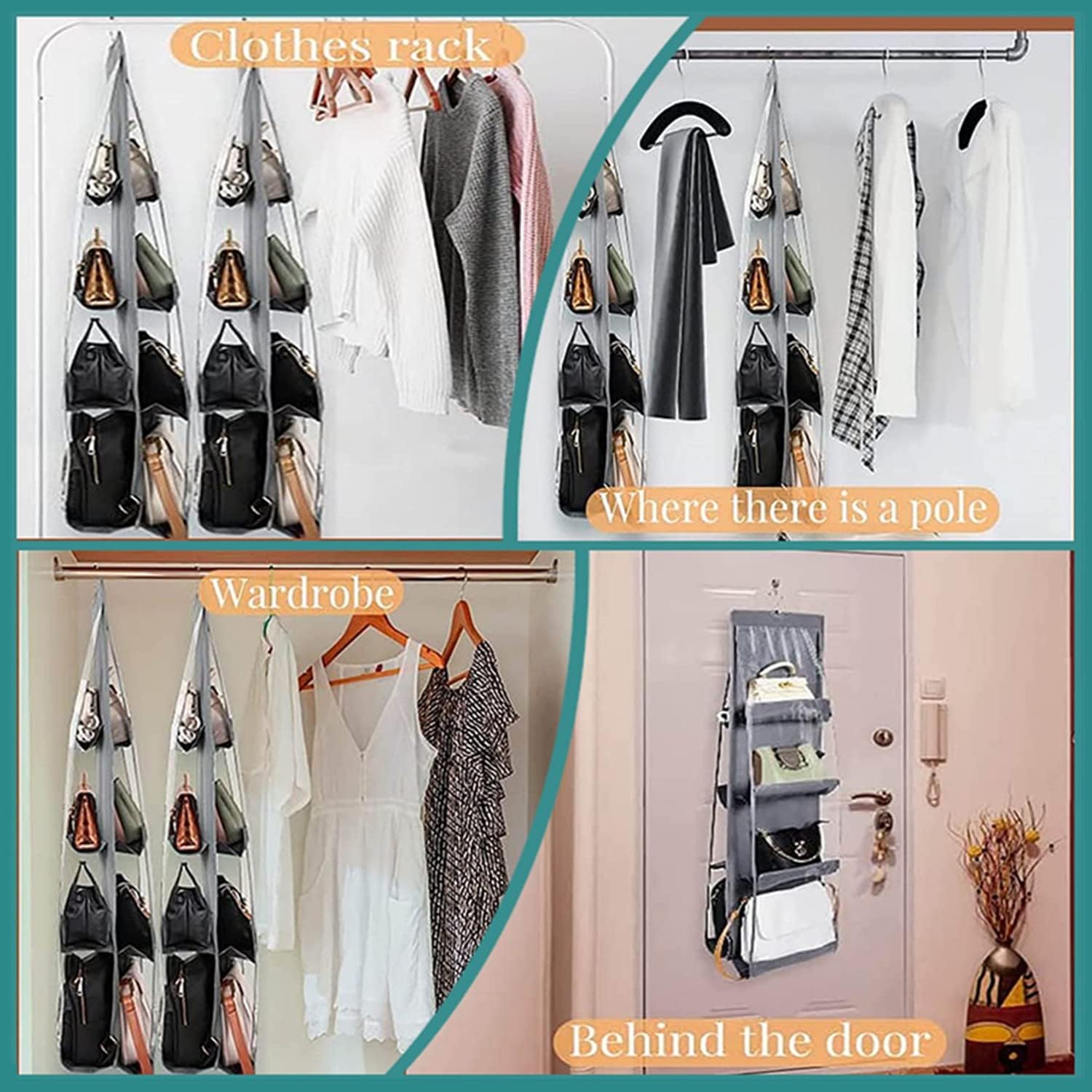 Handbag Hanging Organizer, 8 Pocket Hanging Purse Organizer Handbag Storage - Image 7