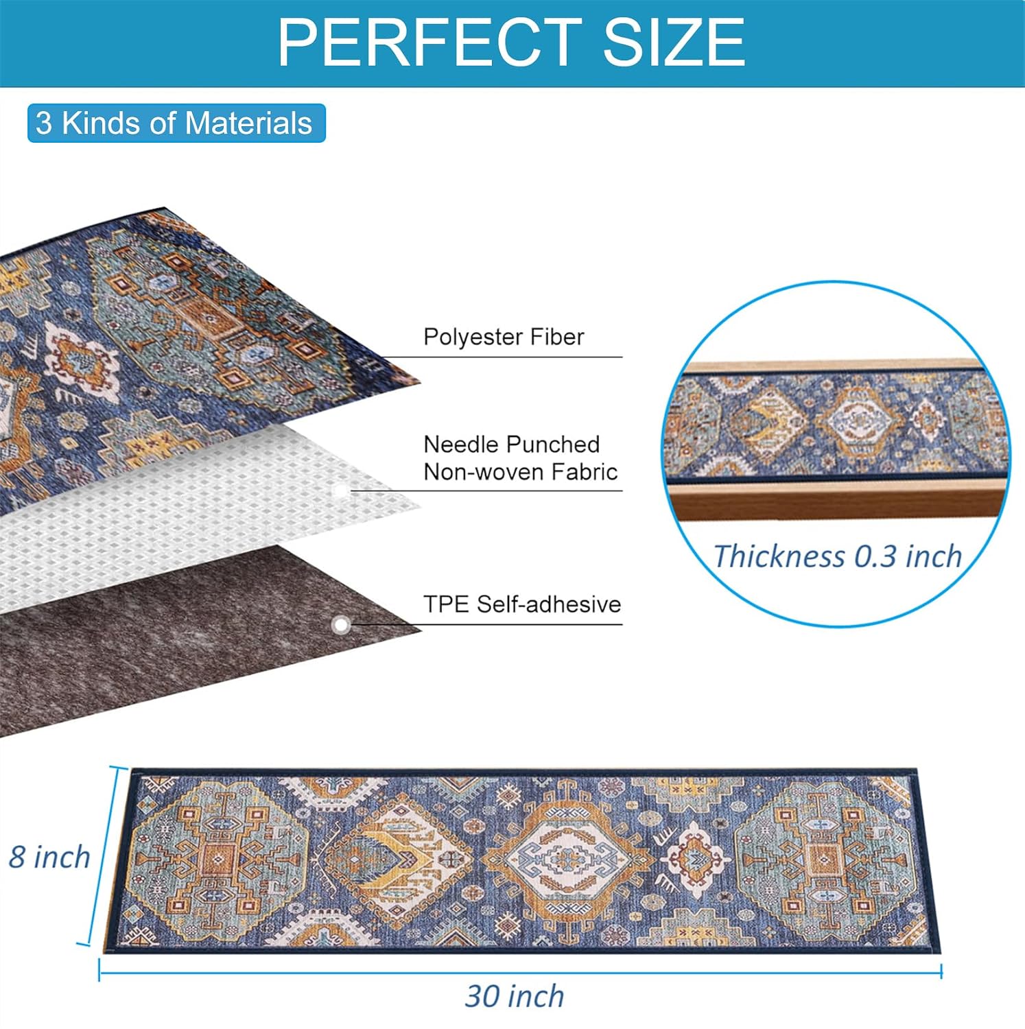 Non-Slip Washable Stair Treads,8" x 30" x 0.3", Soft and Comfortable Stair - Image 4