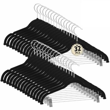Velvet Clip Hangers 32-Pack - Black - Skirt, Shirt & Pant Hangers with Stainless