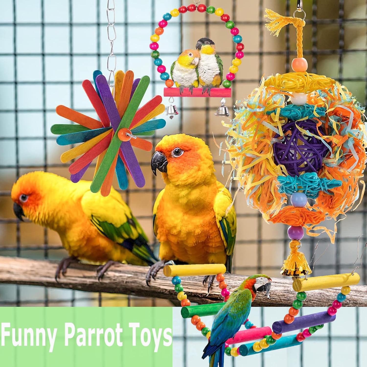 Bird Toys,11PCS Parakeet Cockatiel Toys,Swing Hanging Standing Chewing - Image 2