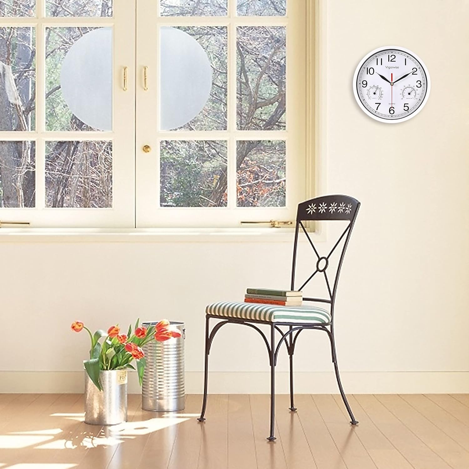 8 Inch White Wall Clock, Sweep Silent Movement Accurate Clocks with Temperature - Image 2