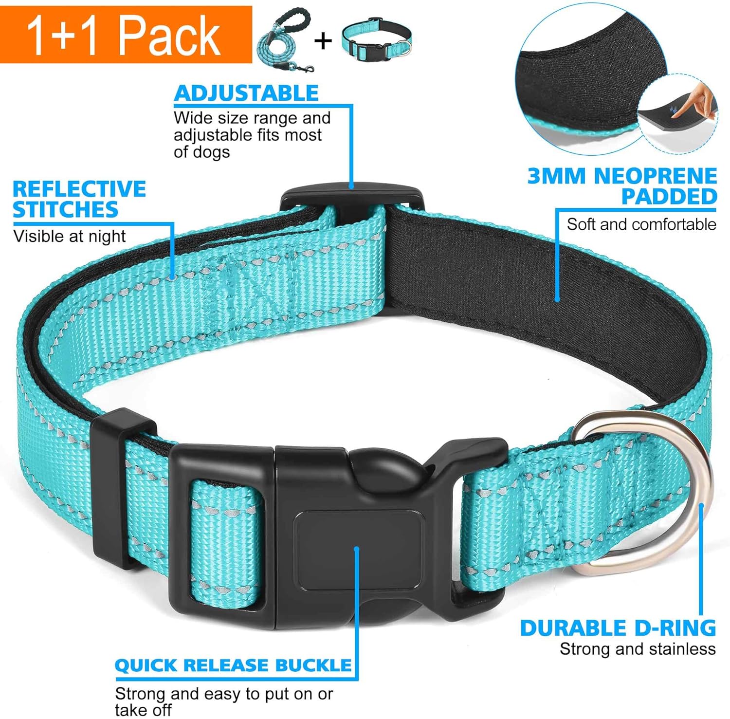 Reflective Dog Collar Padded with Soft Neoprene Breathable Adjustable Nylon Dog - Image 3