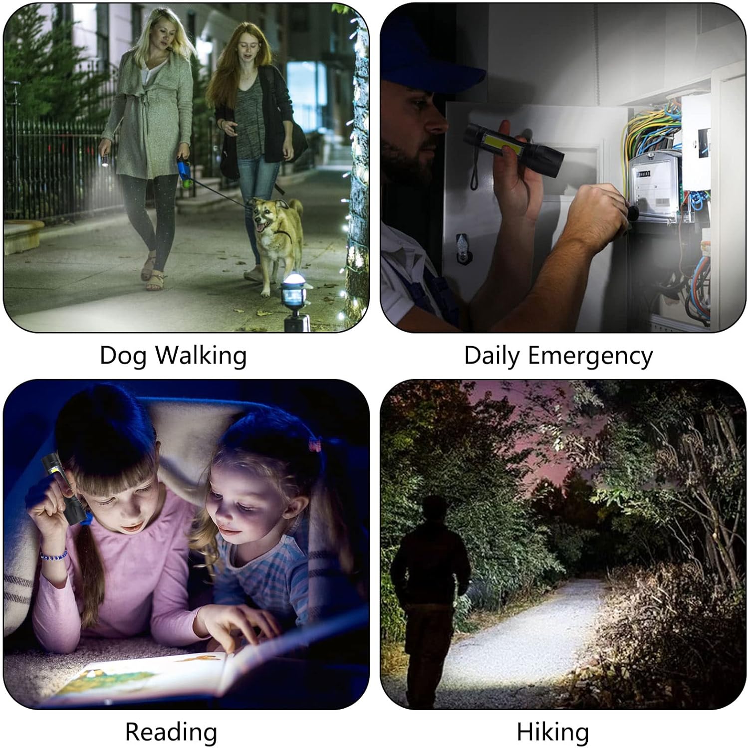 2 Pack Rechargeable Small Torch, 500LM Zoomable Mini LED Flashlight with COB - Image 5