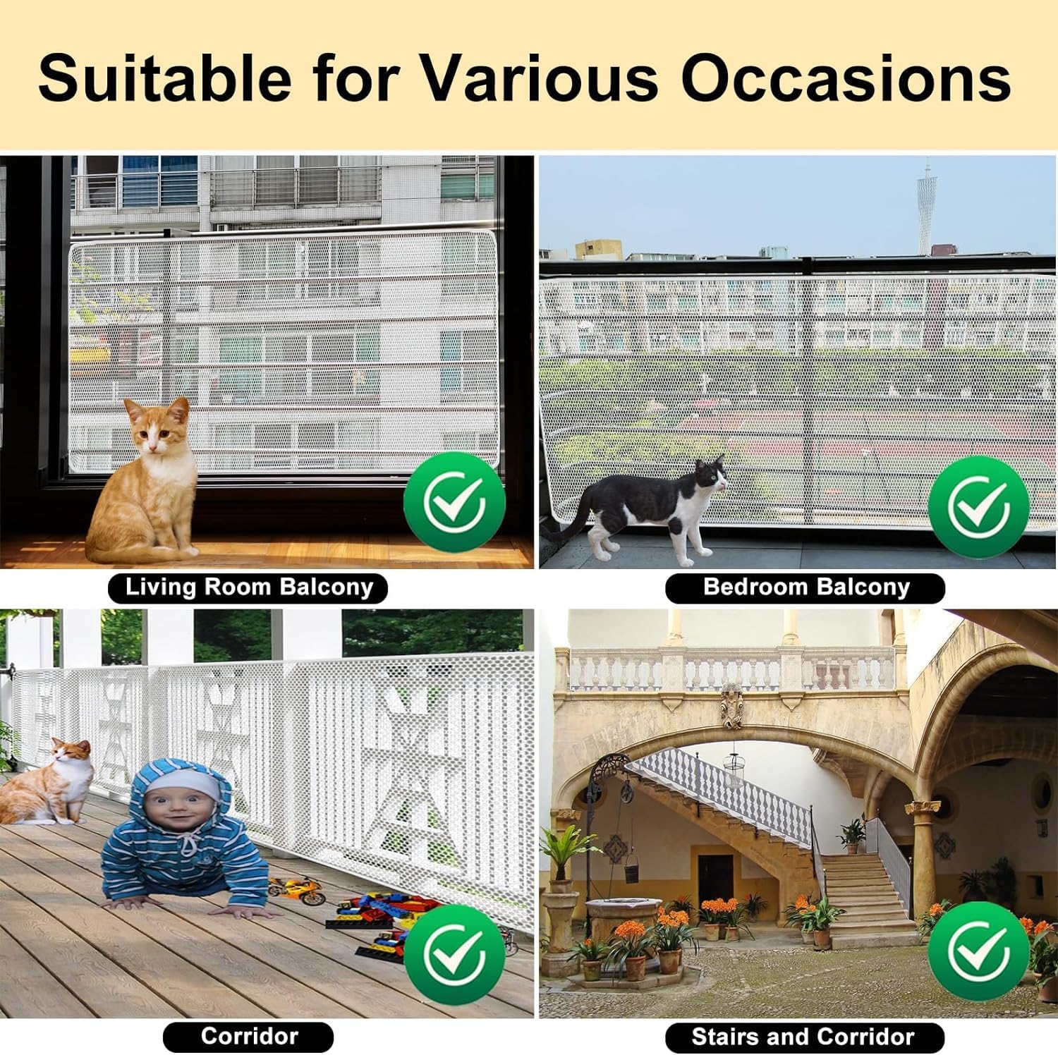 Cat Balcony Fence net, 10x2.6 feet Anti-Fall net PET Children's Balcony Fence - Image 4
