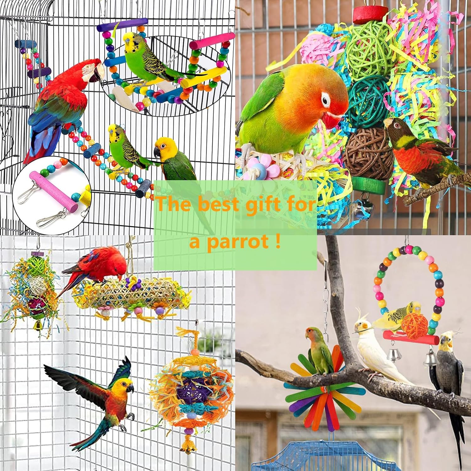 Bird Toys,11PCS Parakeet Cockatiel Toys,Swing Hanging Standing Chewing - Image 6